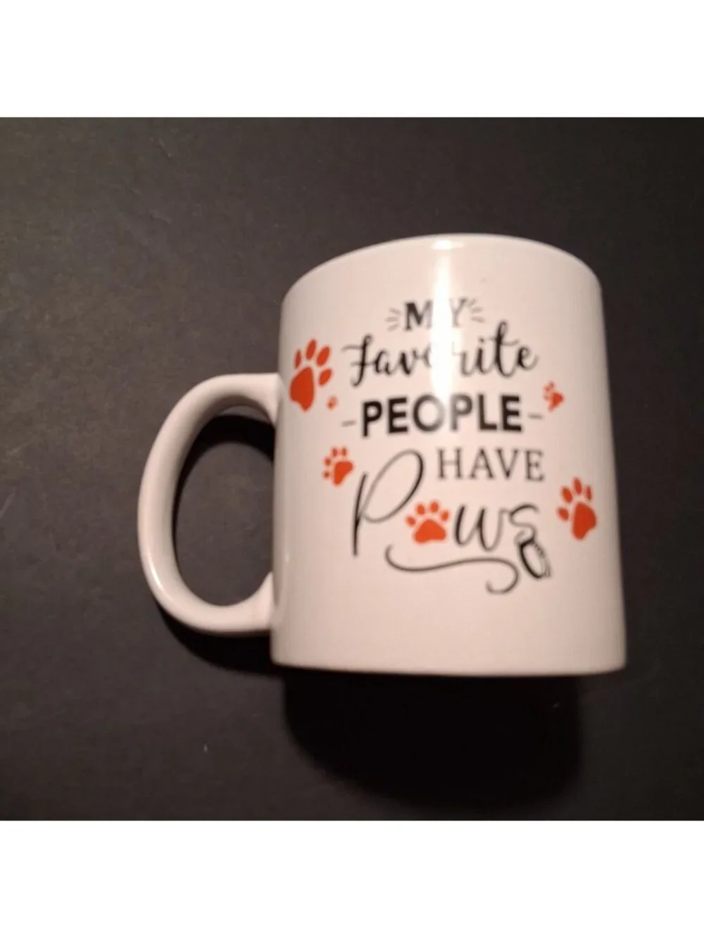 My Favorite People Have Paws Ceramic Mug White With Orange Paw Prints 11 Oz